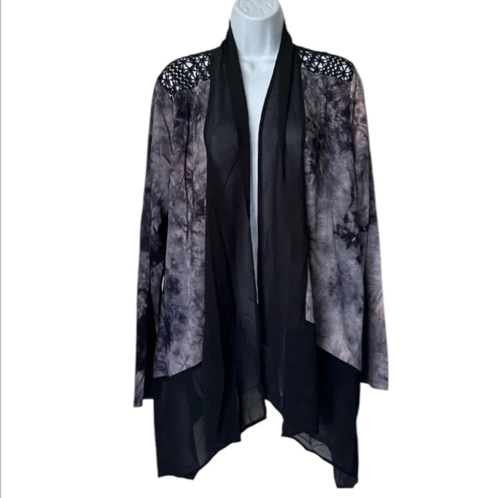 NWT Logo Lori Goldstein open cardigan jacket pockets asymmetrical Size L